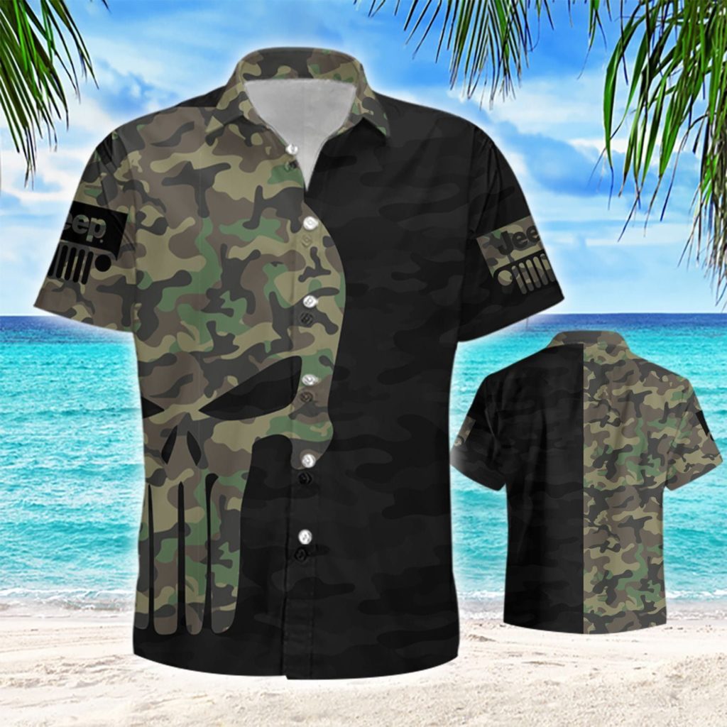Camo JP Skull Black Unisex Hawaiian Shirts