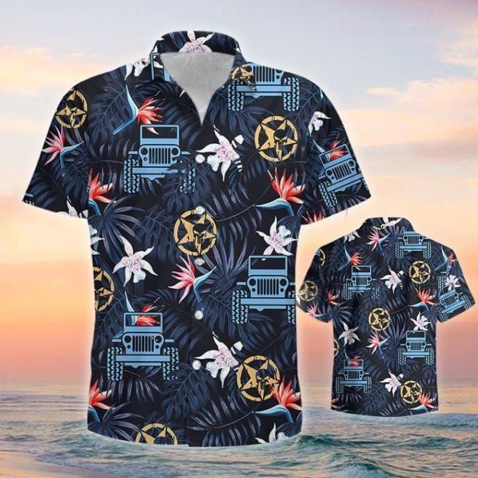 JP Car Star Navy Black Tropical Aloha Hawaiian Shirts