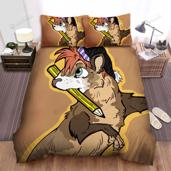 The Wildlife – The Ferret Holding A Pencil In His Mouth Bed Sheets Spread Duvet Cover Bedding Sets