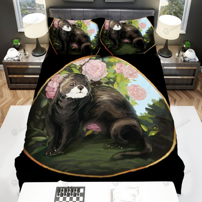 The Wildlife – A Ferret Among Roses Bed Sheets Spread Duvet Cover Bedding Sets