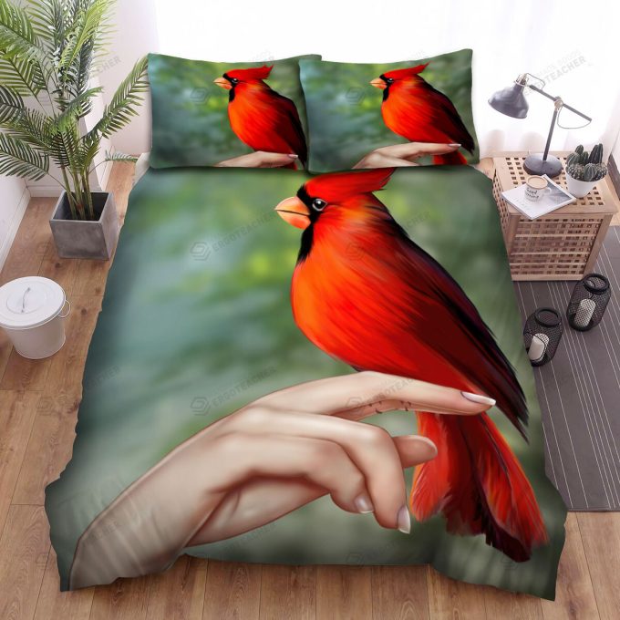 The Wildlife – The Red Cardinal Standing On My Fingers Bed Sheets Spread Duvet Cover Bedding Sets