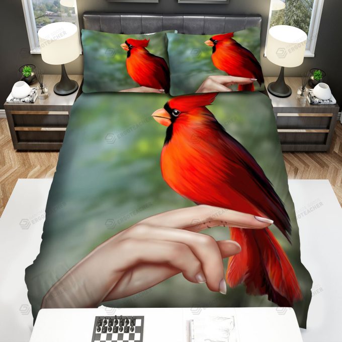 The Wildlife – The Red Cardinal Standing On My Fingers Bed Sheets Spread Duvet Cover Bedding Sets