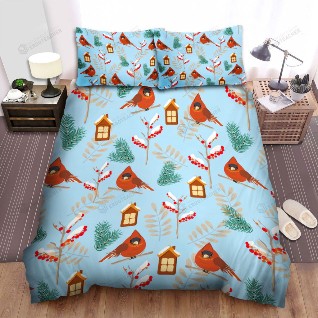 The Wildlife – The Red Cardinal And Birdhouse Pattern Bed Sheets Spread Duvet Cover Bedding Sets