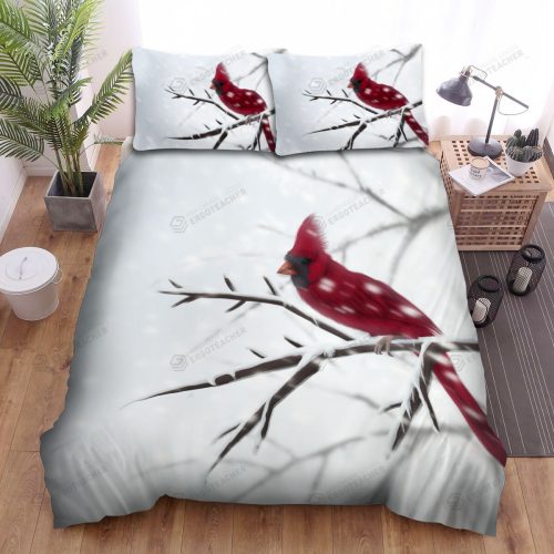 The Wildlife – The Red Cardinal In The Blizzard Art Bed Sheets Spread Duvet Cover Bedding Sets