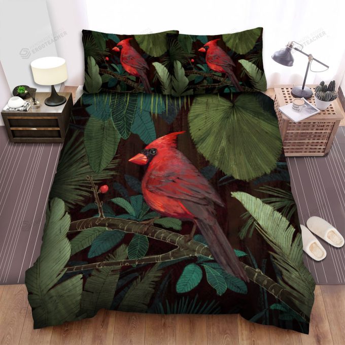 The Wildlife – The Red Cardinal In The Bush Art Bed Sheets Spread Duvet Cover Bedding Sets