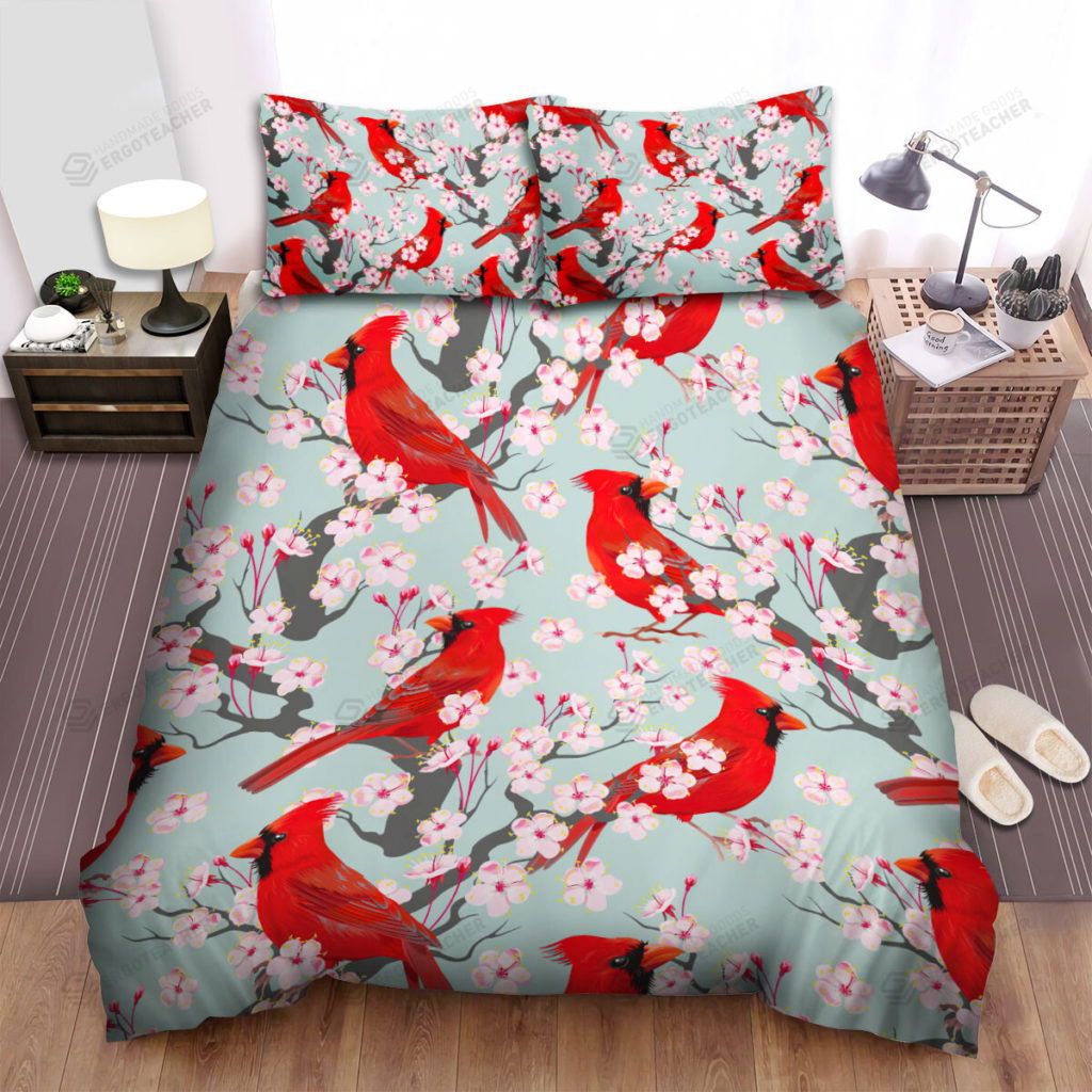 The Wildlife – The Cardinal And Blossom Art Bed Sheets Spread Duvet Cover Bedding Sets