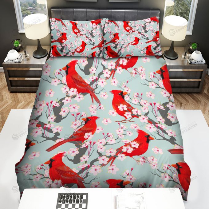 The Wildlife – The Cardinal And Blossom Art Bed Sheets Spread Duvet Cover Bedding Sets