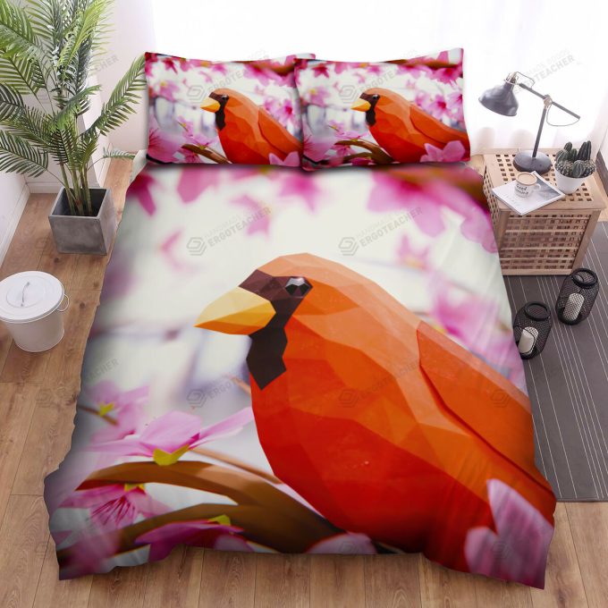 The Wildlife – The Cardinal Low Poly Art Bed Sheets Spread Duvet Cover Bedding Sets