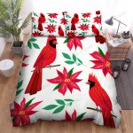 The Wildlife – The Red Cardinal And Red Flowers Bed Sheets Spread Duvet Cover Bedding Sets