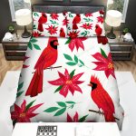 The Wildlife – The Red Cardinal And Red Flowers Bed Sheets Spread Duvet Cover Bedding Sets