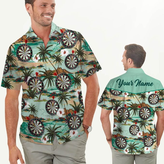 Custom name green tropical Darts Hawaiian aloha shirts