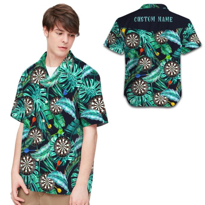 Custom name awesome green black tropical Darts Hawaiian aloha shirts