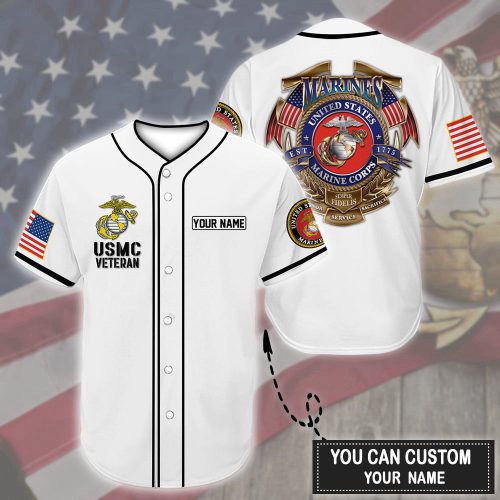 Personalized Custom Name US Marine Veteran Baseball Tee Jersey Shirt