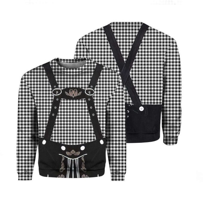 Lederhosen Costumes Oktoberfest Black White Checkered Crewneck Sweatshirt For Men & Women