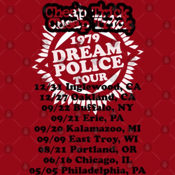 Shop Cheap Trick Dream Police Tour T-Shirt – Red Heather Adult Tee