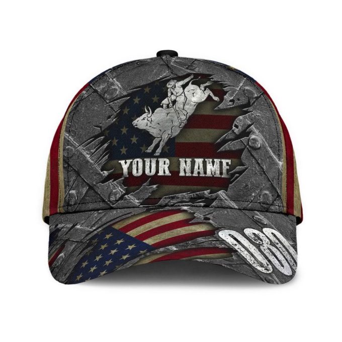 Personalized Name Bull Riding Classic Cap American Bull Rider Ver 2 Printed Baseball Cap Gift