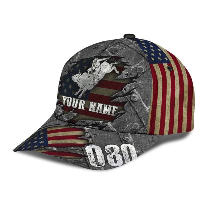 Personalized Name Bull Riding Classic Cap American Bull Rider Ver 2 Printed Baseball Cap Gift