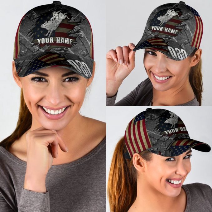 Personalized Name Bull Riding Classic Cap American Bull Rider Ver 2 Printed Baseball Cap Gift