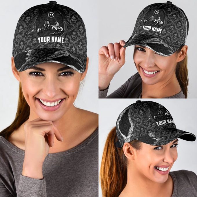 Personalized Name Bull Riding Classic Cap Team Roping Black Printed Baseball Cap Gift