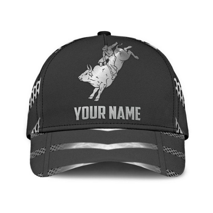 Personalized Name Bull Riding Classic Cap Metal Pattern Printed Baseball Cap Gift
