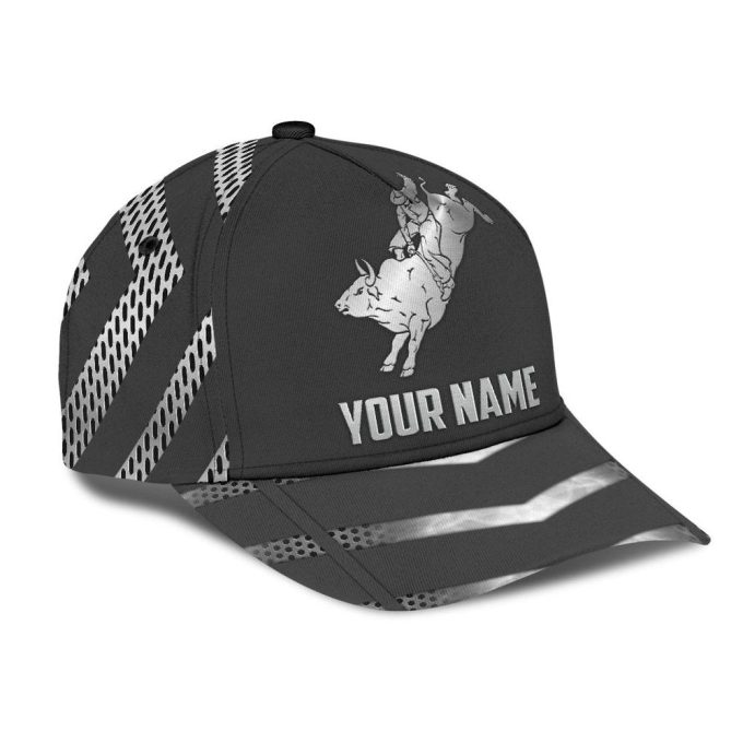 Personalized Name Bull Riding Classic Cap Metal Pattern Printed Baseball Cap Gift