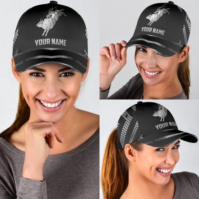 Personalized Name Bull Riding Classic Cap Metal Pattern Printed Baseball Cap Gift