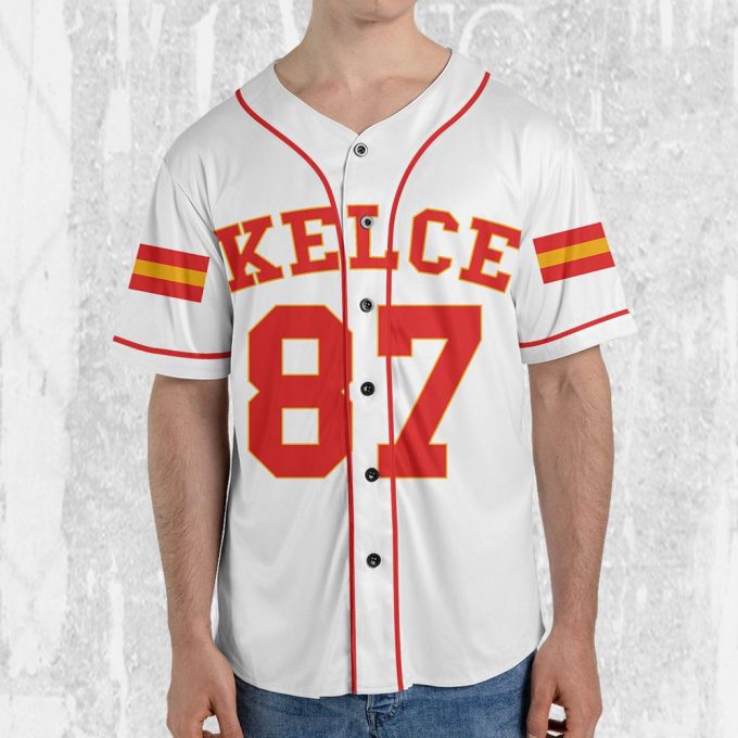 Personalize Travis Kelce Baseball Jersey White Jersey