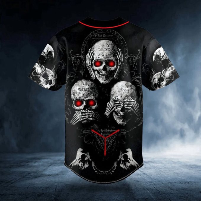 Hear See Speak No Evil Skull Baseball JerseyMen’s Baseball Jersey Gift For Skull Lover