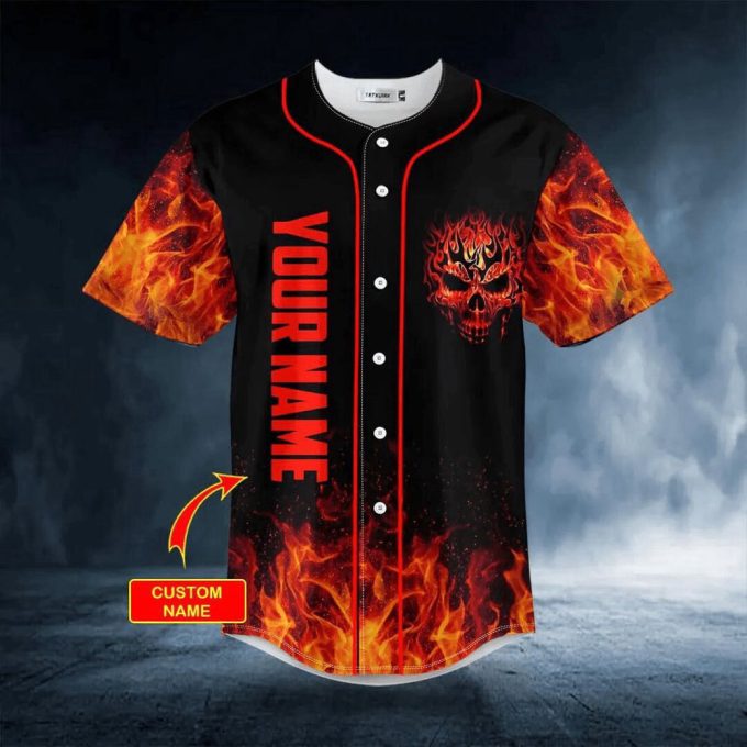 Head Fire Skull Custom name Baseball Jersey For Men Women, Men’s Baseball Jersey For Men Women