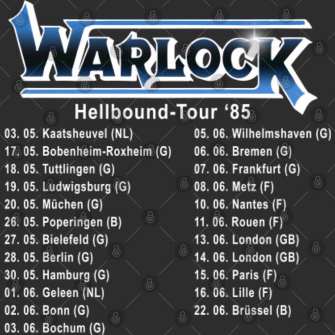 Warlock (Doro) Hellbound 1985 Tour Dates Shirt Gift for Men and Women