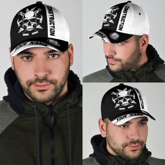Personalized Construction Worker Cap: Custom Name Skull Baseball Cap – Perfect Gift!