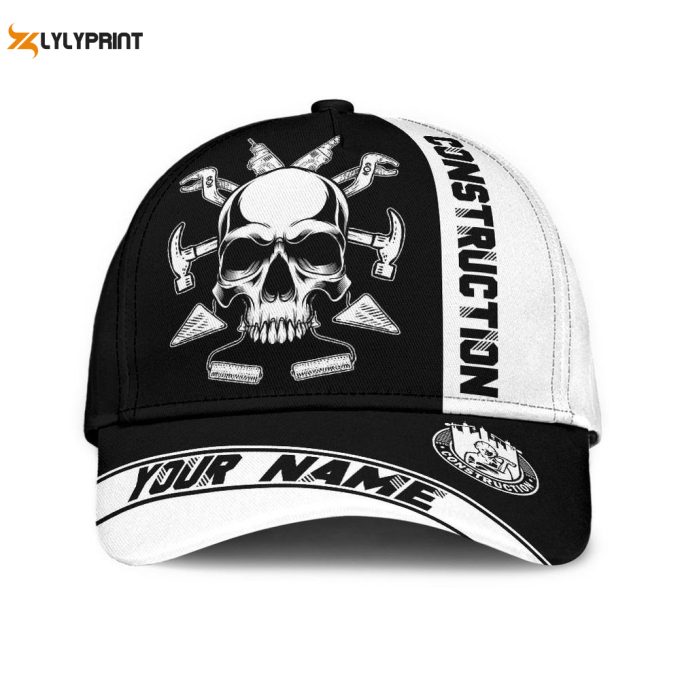 Personalized Construction Worker Cap: Custom Name Skull Baseball Cap – Perfect Gift!