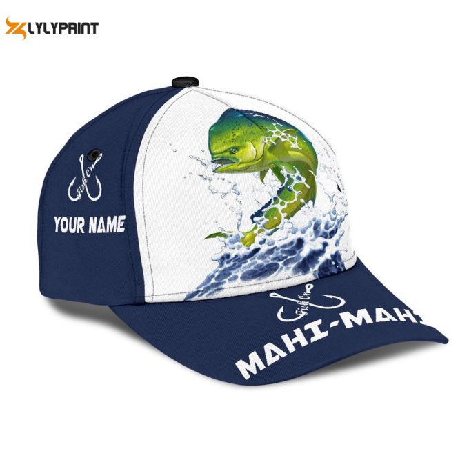 Custom name Mahi-mahi Fishing hat Hook 3D design print Cap Printed Baseball Cap Gift
