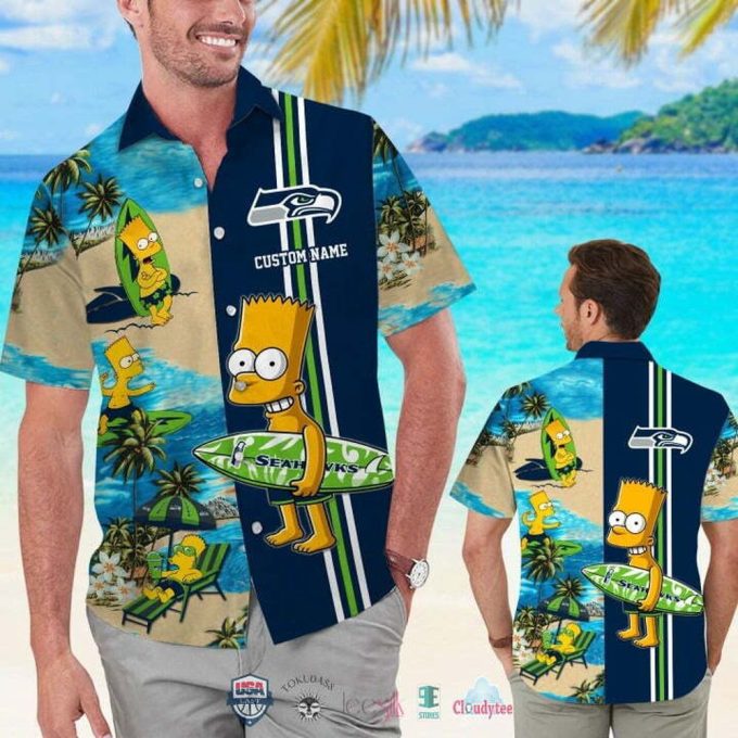 Custom Name Seattle Seahawks Bart Simpson Hawaiian Shirt Gift For Fans