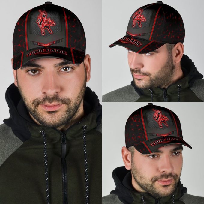 Personalized Name Bull Riding Classic Cap Red Neon
