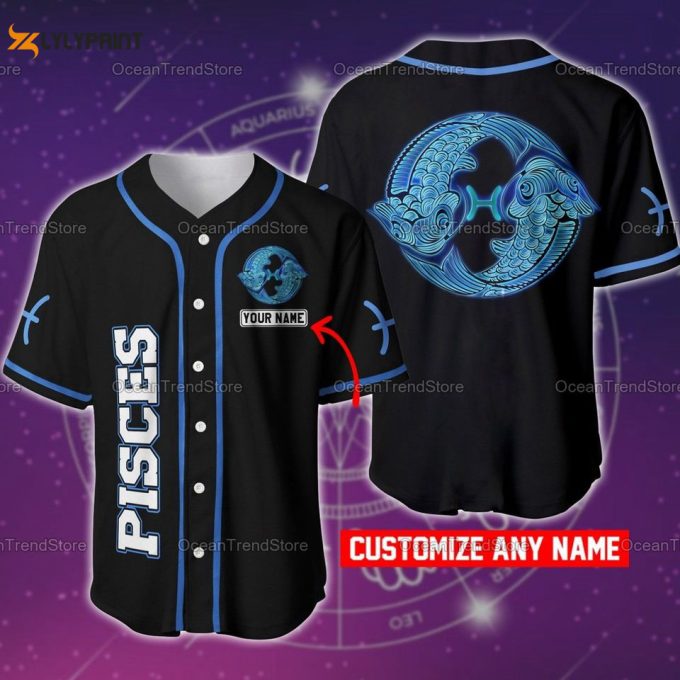 Custom Name Pisces Zodiac Baseball Jersey