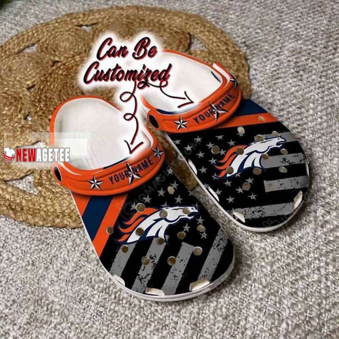 Denver Broncos American Flag Breaking Wall Crocs Customized Clogs