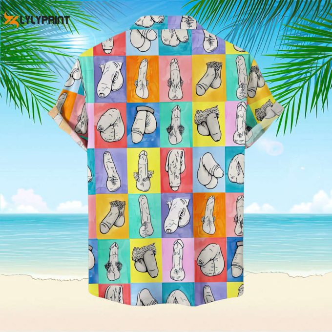 Funny Colorblock Cocks Print Hawaiian Shirt