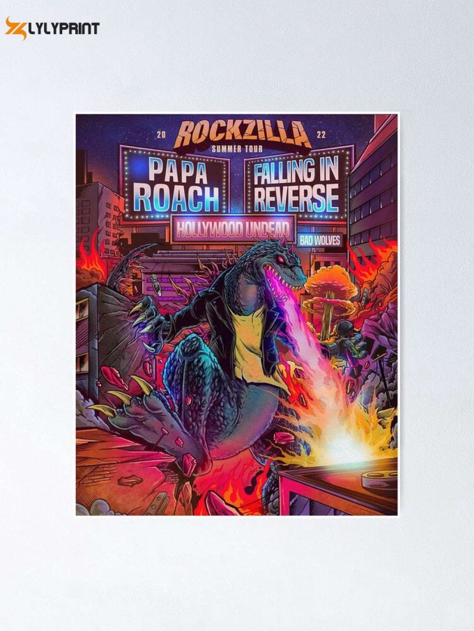 Rockzilla 2022 Summer Tour Poster, Falling In Reverse, Papa Roach Poster