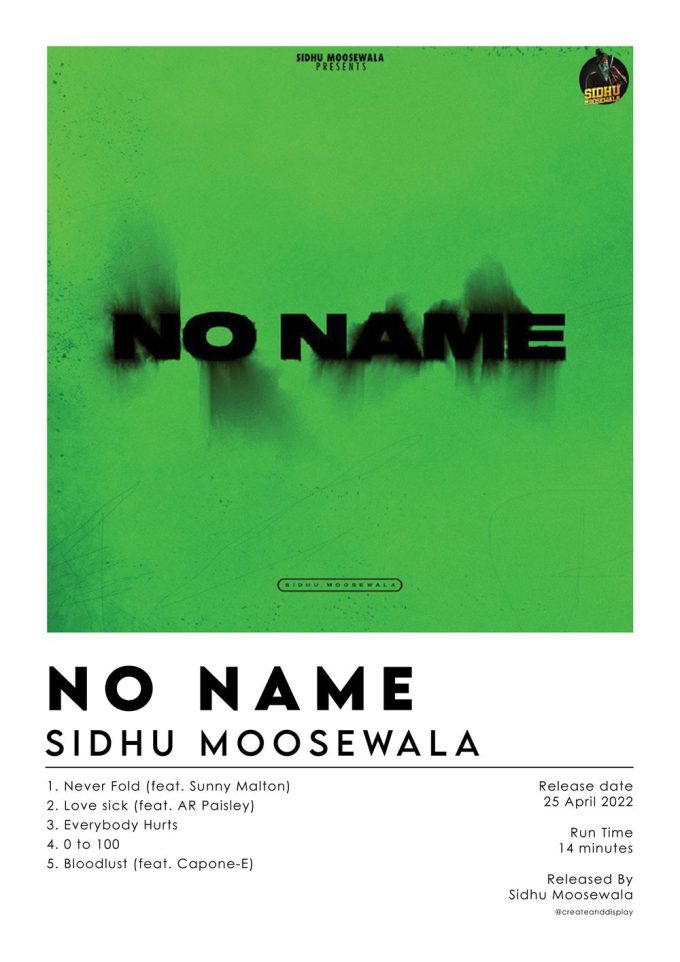 Sidhu Moosewala No Name Album Poster