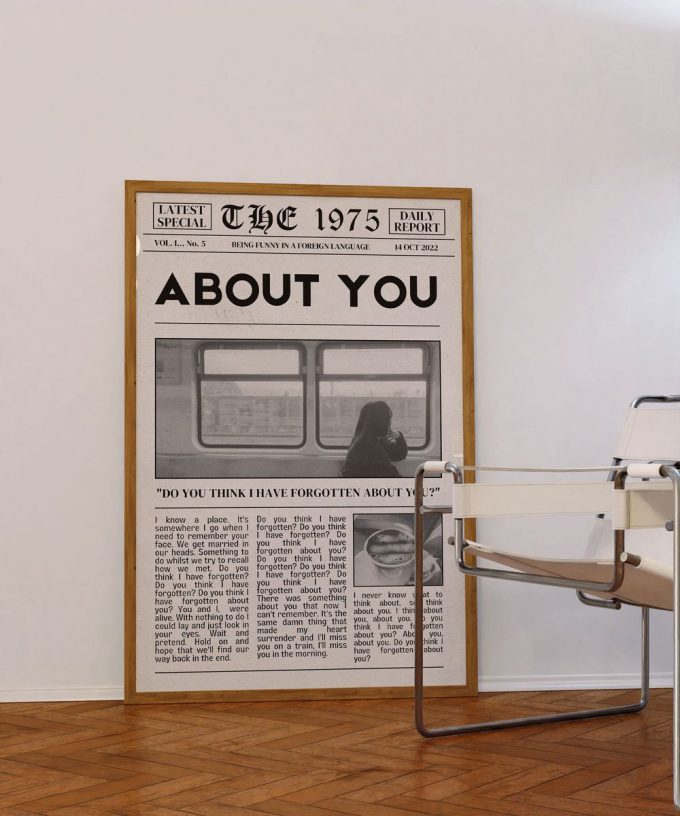 The 1975 Retro Newspaper Poster About You Lyric Print Being Funny in a Foreign Language