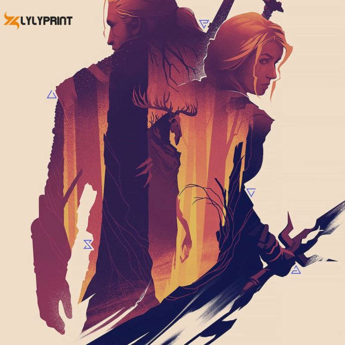 The Witcher art print, Geralt, Ciri, Leshen forest scene Premium Matte Vertical Posters