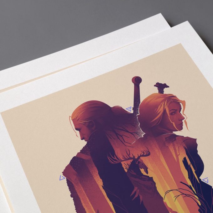 The Witcher art print, Geralt, Ciri, Leshen forest scene Premium Matte Vertical Posters
