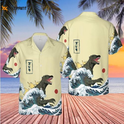 Gift for Him Vintage Hawaiian Shirt Summer hawai collared shirt Monster Godzilla 3D Hawaiian Tshirt…