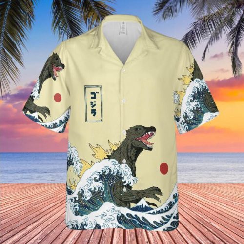 Gift for Him Vintage Hawaiian Shirt Summer hawai collared shirt Monster Godzilla 3D Hawaiian Tshirt…