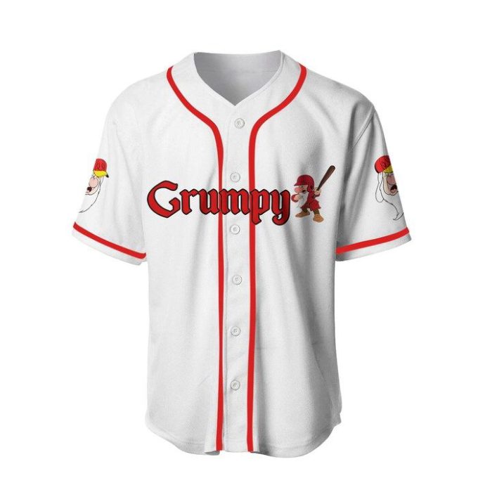 Grumpy Dwarf White Red Disney Unisex Cartoon Graphics Casual Outfits Custom Baseball Jersey Gifts for Fans