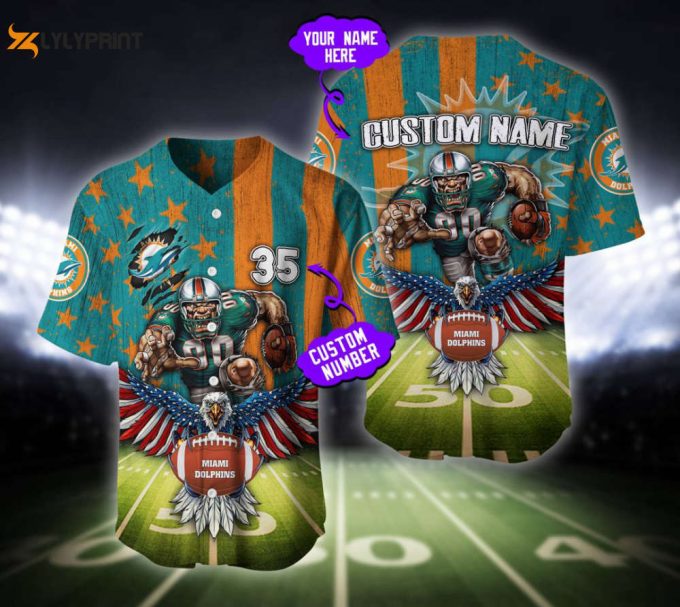 Miami Dolphins Baseball Jersey Custom Name And Number Fan Gifts