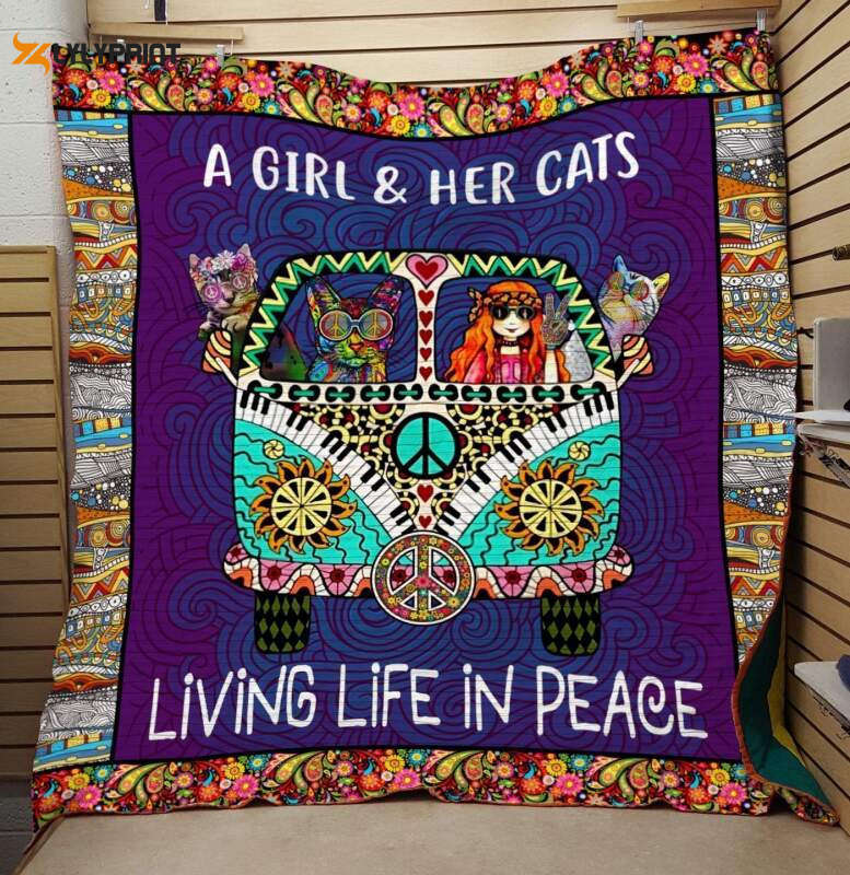 A Girl And Her Cats 3D Customized Quilt A Girl And Her Cats 3D Customized Quilt