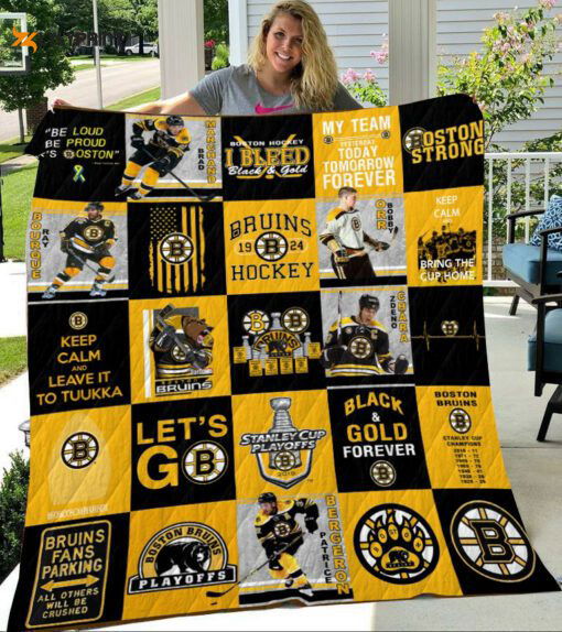 Boston Bruins Quilt Blanket For Fans Home Decor Gift Boston Bruins Quilt Blanket For Fans Home Decor Gift