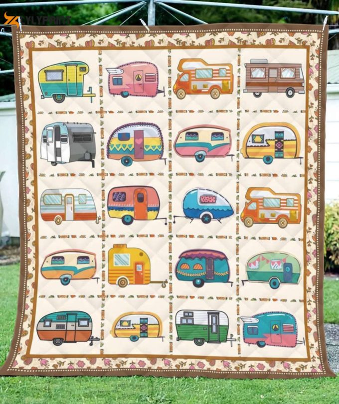 Camping Camper Square 3D Customized Quilt